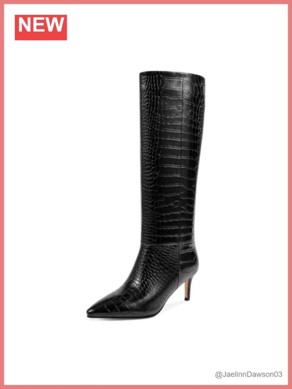 Knee High Boots Pointed Toe Kitten Heel Faux Leather Wide Calf